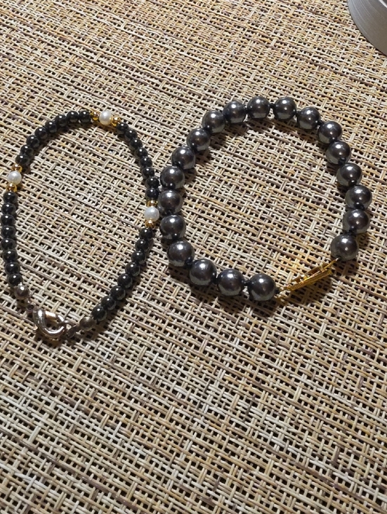 no brand Jewelry - Hematite Beaded Bracelets with Gold Accents - Dark Gray